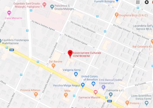 Mappa della zona di Via Cincinnato Baruzzi a Bologna con la posizione di Centrobene